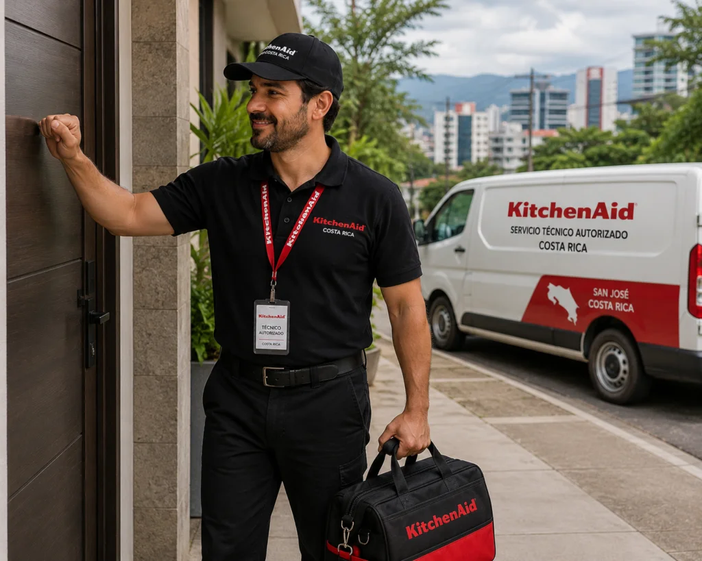 Técnico autorizado KitchenAid documentando una reparación en Bucaramanga