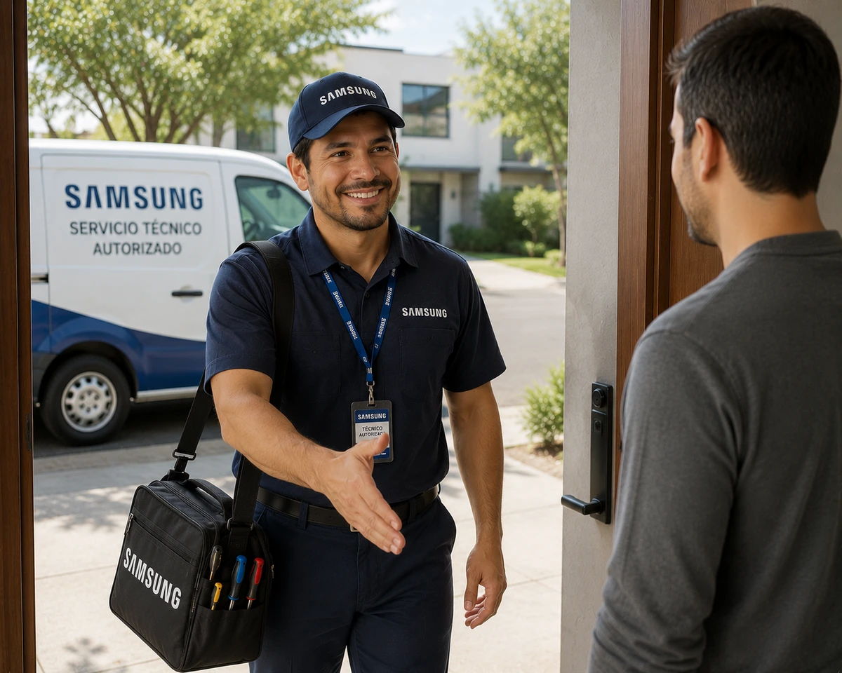 Técnico autorizado Samsung llegando a un domicilio en Bucaramanga