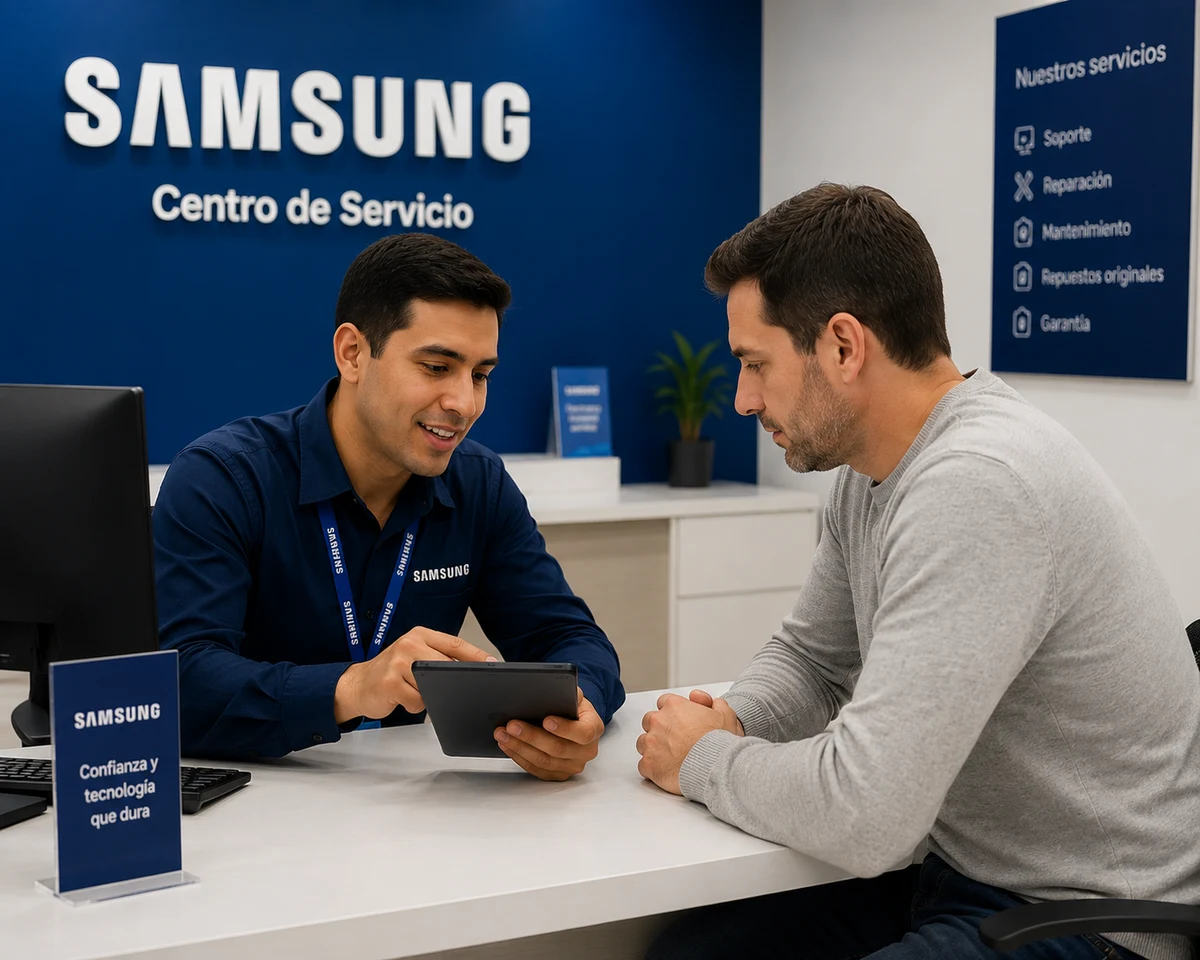 Técnico Samsung realizando mantenimiento preventivo en Bucaramanga